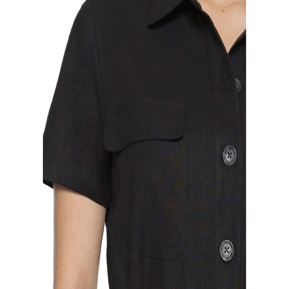 Matty M Women's XL Linen Blend Button Front Romper Relaxed Tie-Waist Black NWT - Picture 5 of 6